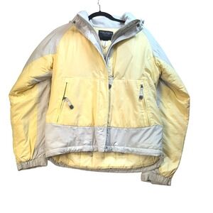 American Eagle Outfitters Hooded Puffer Jacket Quilted Med Yellow Shelter Series